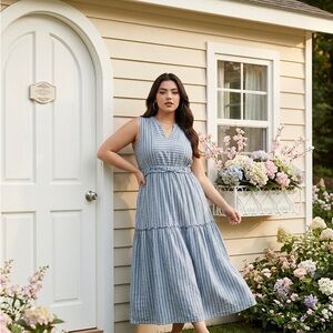 Sonoma Blue Striped Midi Dress